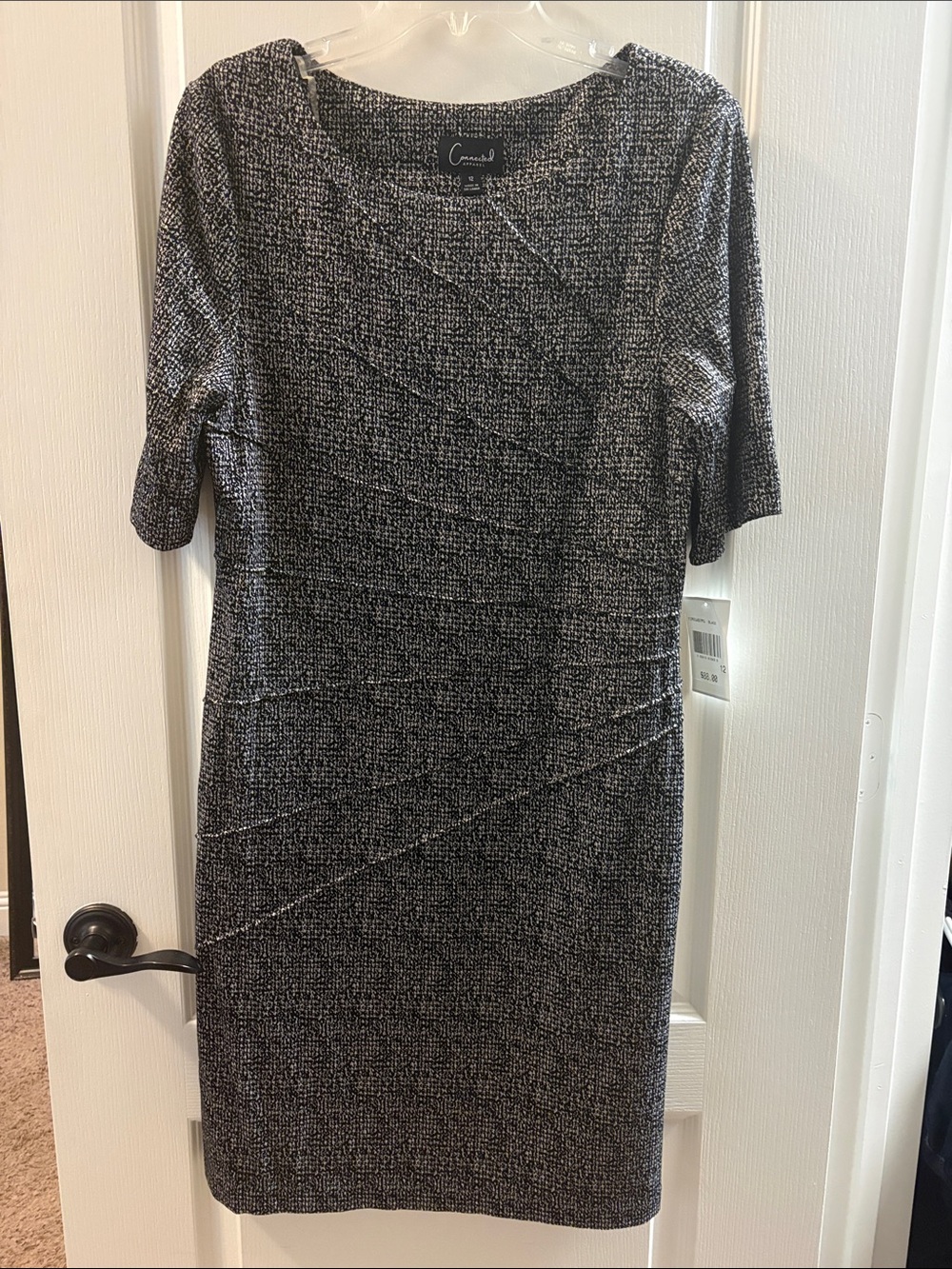 connected apparel Black and White Textured Knit Midi Dress